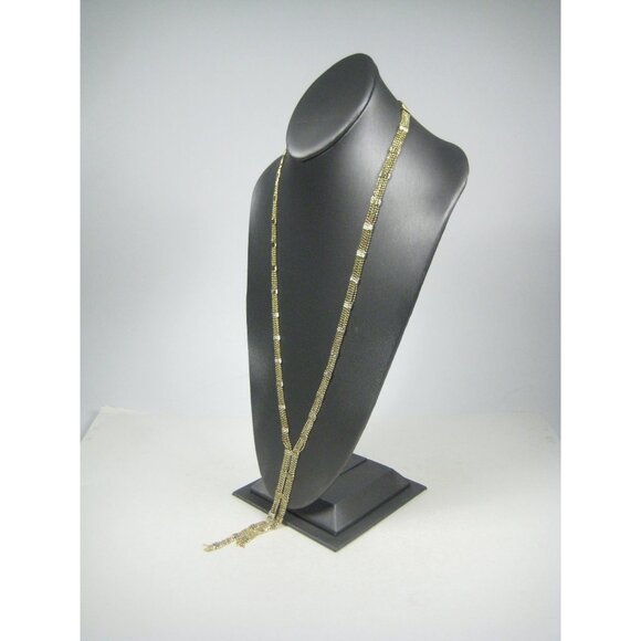 Y Shaped Necklace Goldtone Chain 28 inch Vintage Tassel Modern Sleek Segmented - Picture 4 of 12
